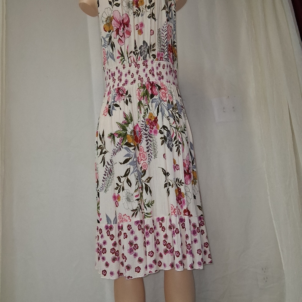 Bila Floral Midi Dress with Pink and Green Accents.summer Breeze Boho Sz L - Picture 10 of 16